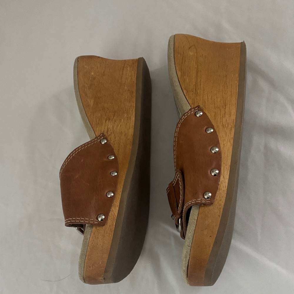 Steve Madden Brown Leather heel Slide Mules with Buckle - Picture 2 of 5